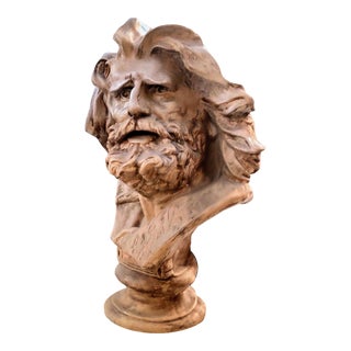 Monumental Antique Finished Cast Plaster Bust of Historic Male Literary Figure For Sale