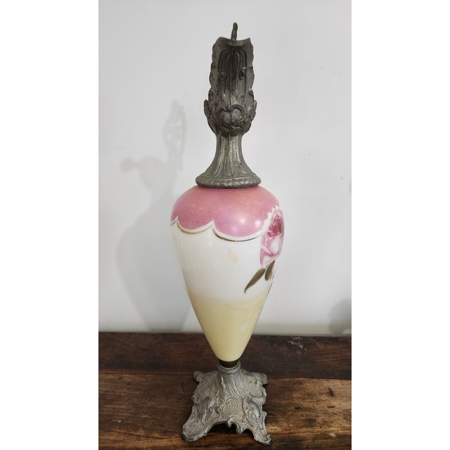 Late 19th Century Circa 1900 Victorian Rococo Revival Pink Rose Porcelain & Spelter Mantel Ewer For Sale - Image 5 of 18