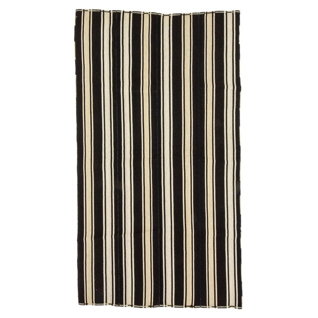Textile 1960s Vintage Brown & Ivory Vintage Striped Kilim Rug- 4′11″ × 9′ For Sale - Image 7 of 7