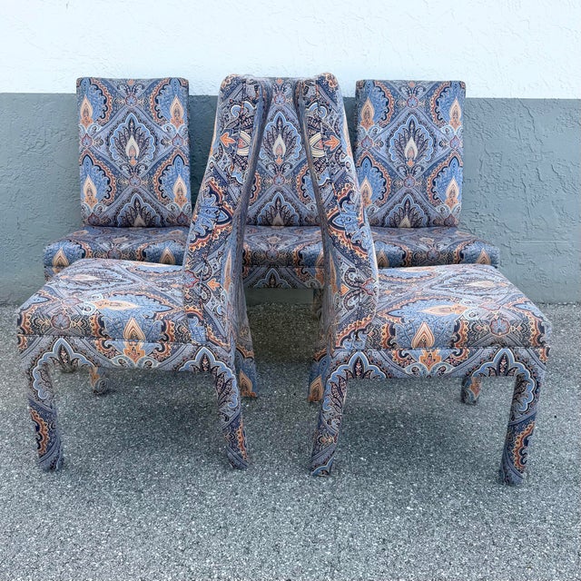 Postmodern Postmodern Blue and Orange Parsons Dining Chairs by Preview - Set of 6 For Sale - Image 3 of 12