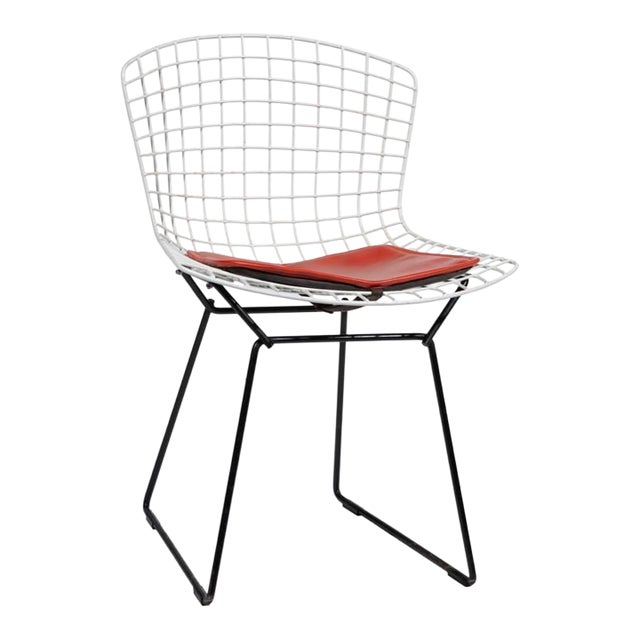 Vintage Wire Chair Styled After Harry Bertoia | Orange Cushion For Sale