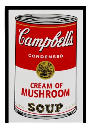 Sunday B. Morning after Andy Warhol, Campbells Cream of Mushroom Soup, Silkscreen Print, Framed