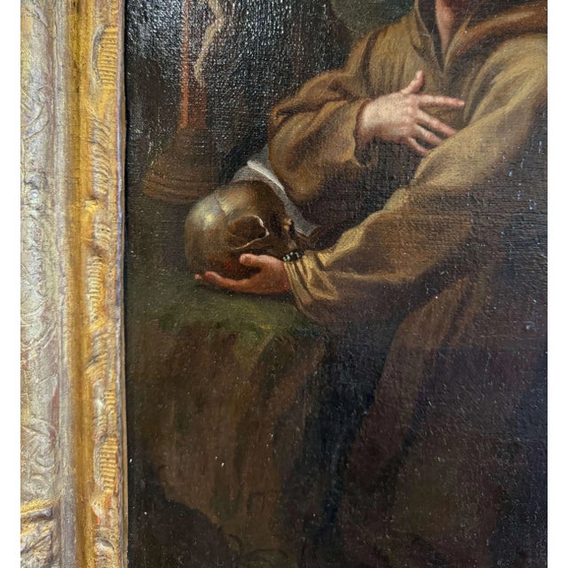 Brown 18th Century French Painting on Canvas in Gilt Frame "Saint Francois en Extase" For Sale - Image 8 of 10
