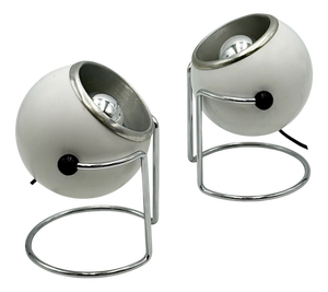 Italian Targetti Sankey Eyeball Lamps in White and Chrome, 1970s, Set of 2