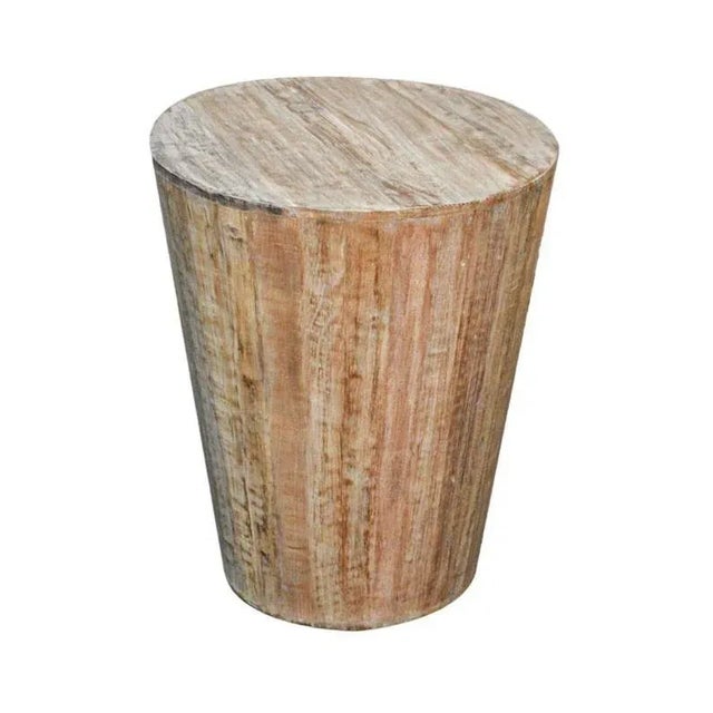 Modern Distressed White Rustic Reclaimed Round Stool For Sale - Image 3 of 3