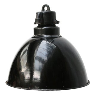 Vintage Industrial Black Enamel Pendant Lamp, 1920s For Sale
