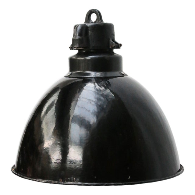 Vintage Industrial Black Enamel Pendant Lamp, 1920s For Sale