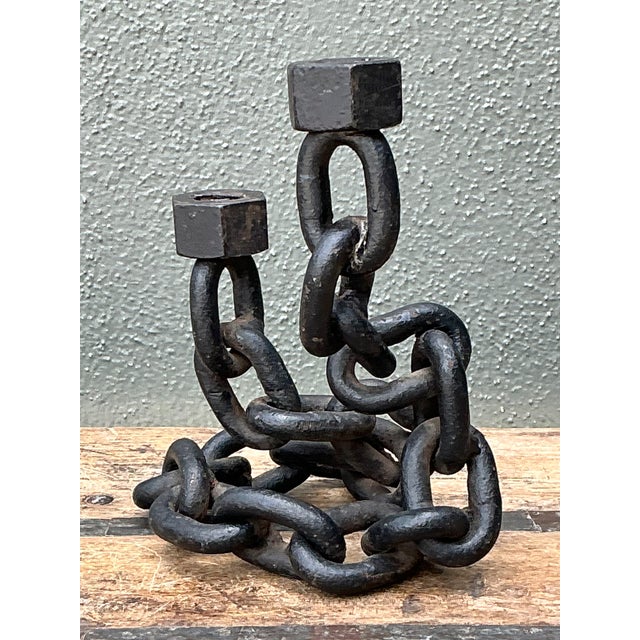 Vintage Iron Chain Link Candle Holder For Sale - Image 10 of 12