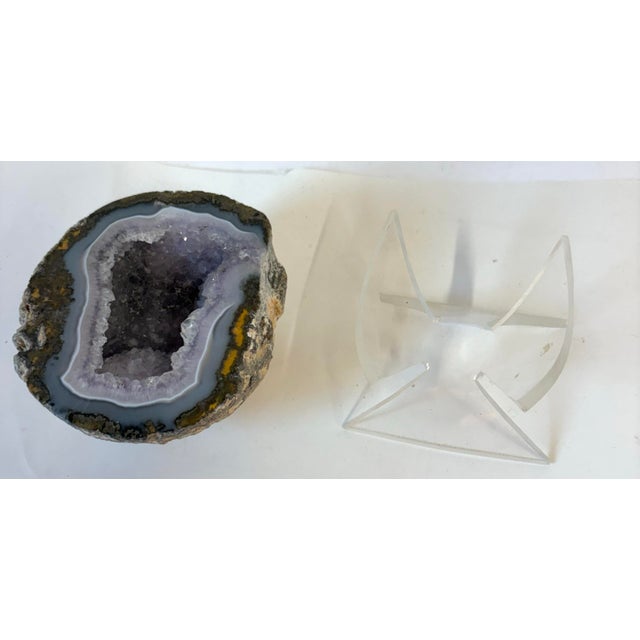 Stone Vintage Amethyst Geode With Mid Century Lucite Stand For Sale - Image 7 of 8
