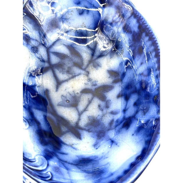 Antique Flow Blue Serving Bowl with Handle 1900s For Sale - Image 11 of 17