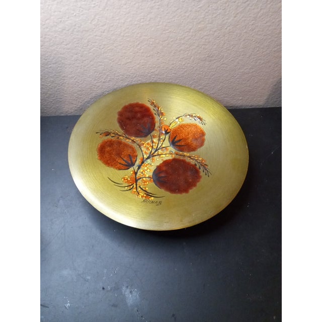 1980s Signed Sascha Brastoff Enamel on Copper Pedestal Plate For Sale - Image 4 of 7