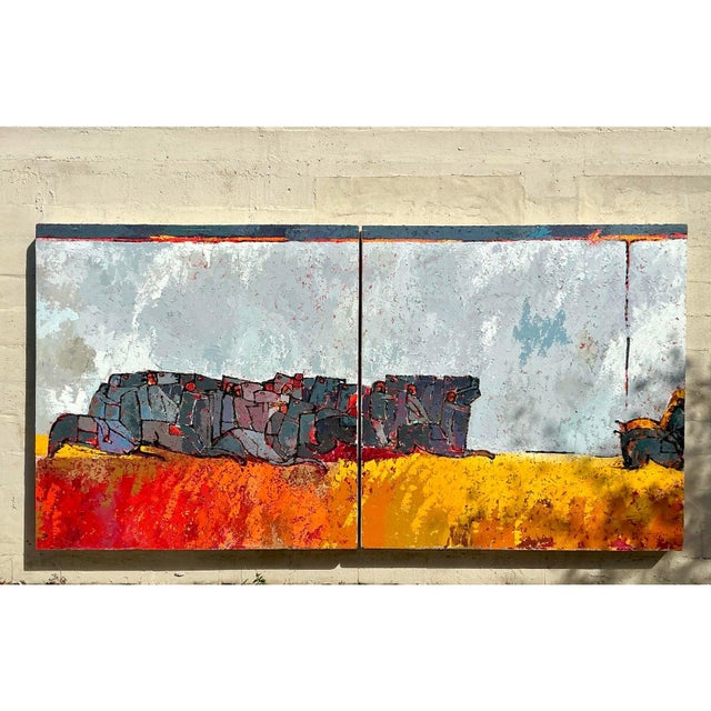 Vintage Boho Monumental Horse Diptych on Canvas For Sale In West Palm - Image 6 of 11