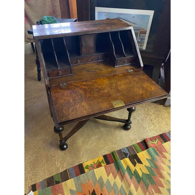19th Century 19th Century Antique English Bureau Desk on Stand in Walnut For Sale - Image 5 of 12