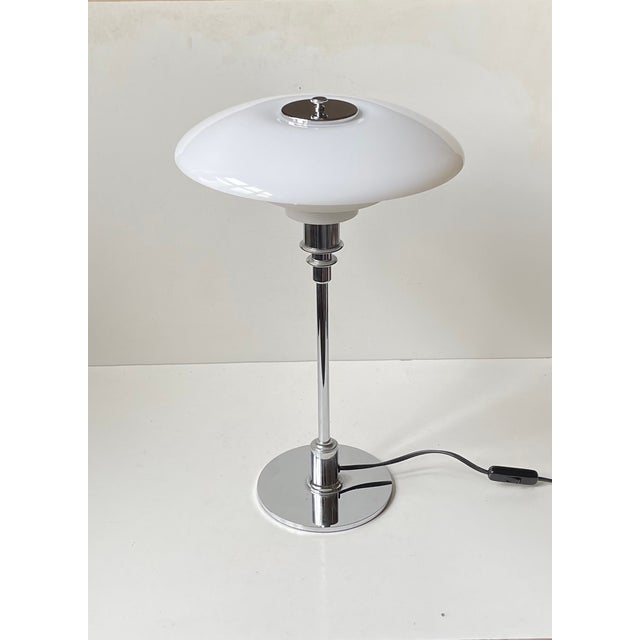 Vintage PH 3/2 Table Lamp in Chrome and Opaline Glass by Poul Henningsen for Louis Poulsen, 1990s For Sale - Image 9 of 9