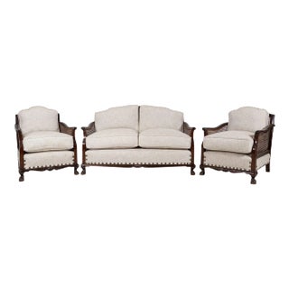 English Mahogany Bergere Suite, 1930s, Set of 3 For Sale