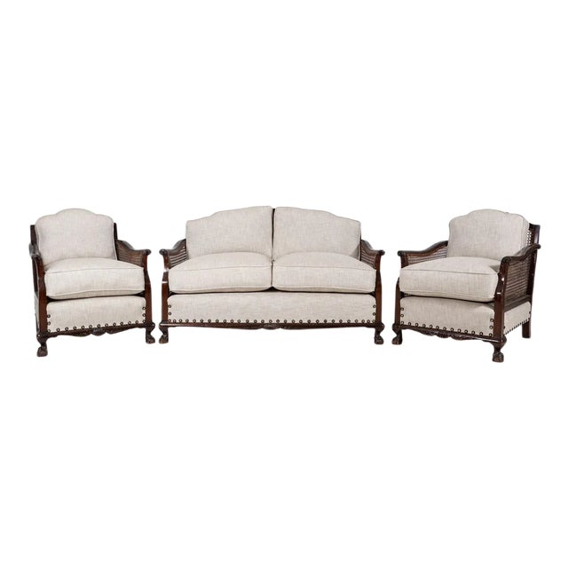 English Mahogany Bergere Suite, 1930s, Set of 3 For Sale