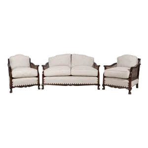 English Mahogany Bergere Suite, 1930s, Set of 3