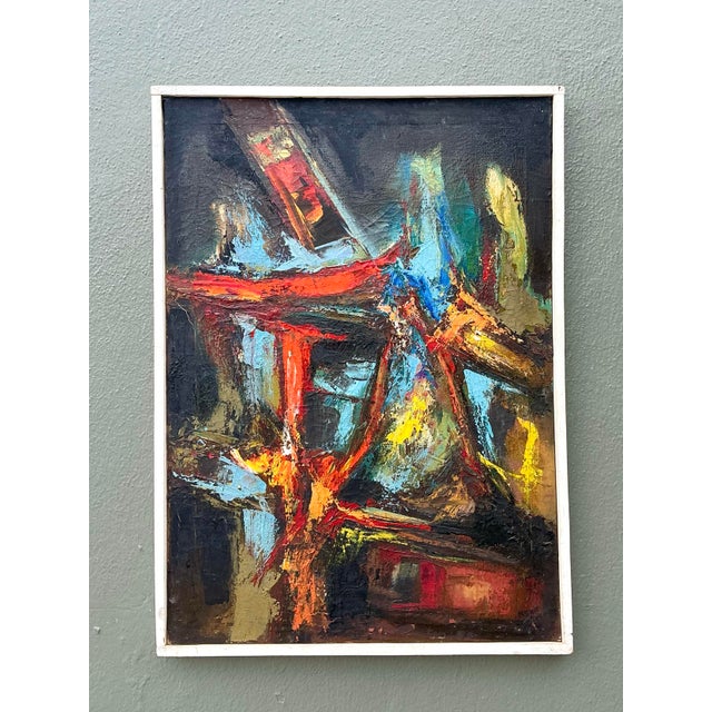 Vintage Original Abstract Oil on Canvas For Sale - Image 9 of 12