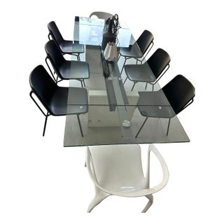 Roche Bobois “Less Is More” Glass & Concrete Dining Table W/ 6 Cédric Ragot Stiletto Chairs + 2 Ava Armchairs by Song Wen Zhong For Sale