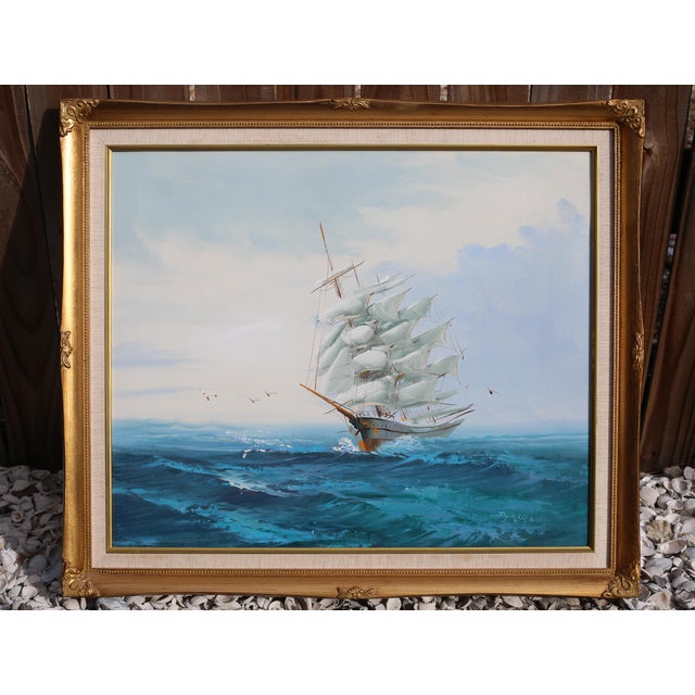 Vintage Nautical Clipper Ship Oil Painting | Chairish