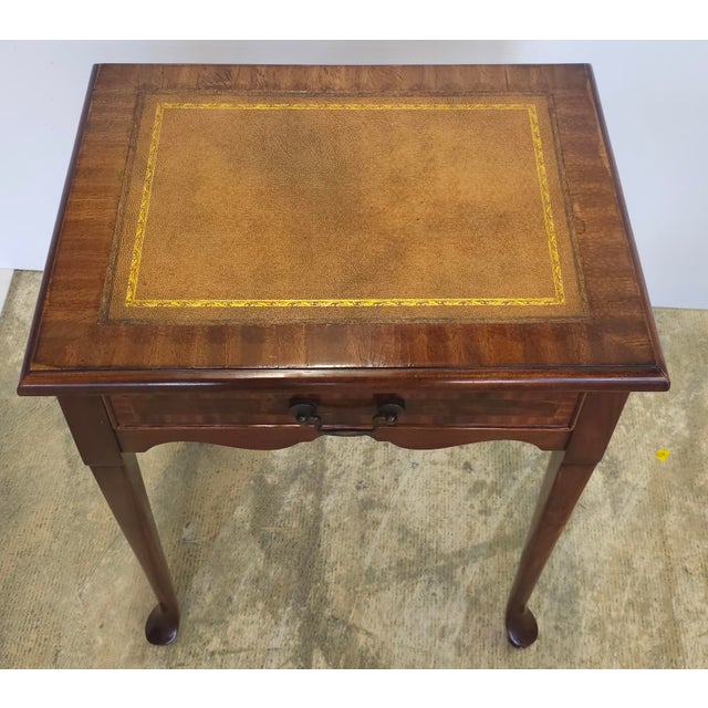 Mid-Century Mahogany and Leather Top Single drawer English Silver Table or Side Table. Velvet lined drawer. Magogany and...