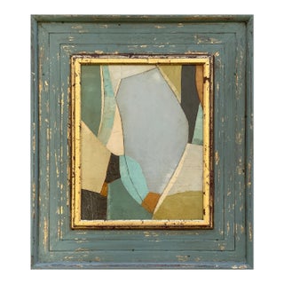 Contemporary Abstract Oil Painting in Vintage Painted Wood Frame For Sale