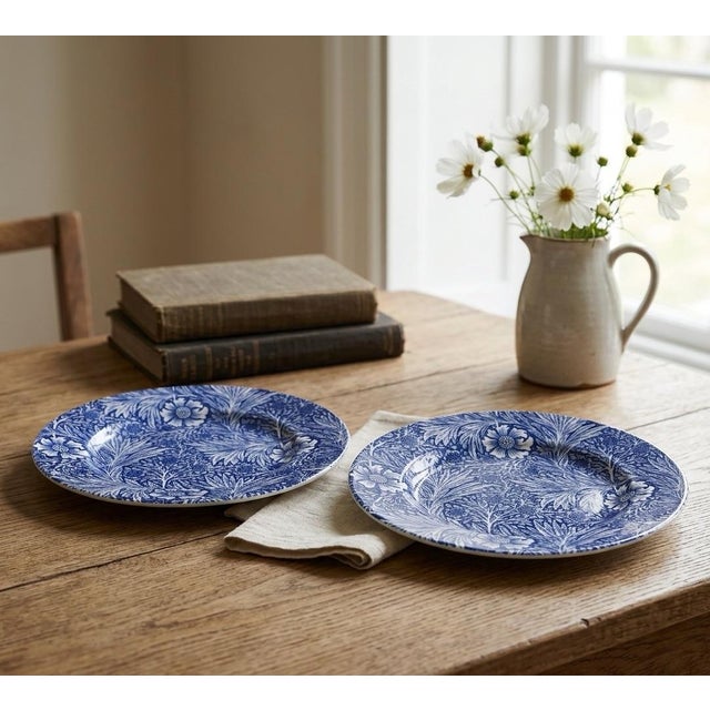 William Morris "Marigold" Blue and White Plates by Goodies - a Pair For Sale - Image 9 of 9