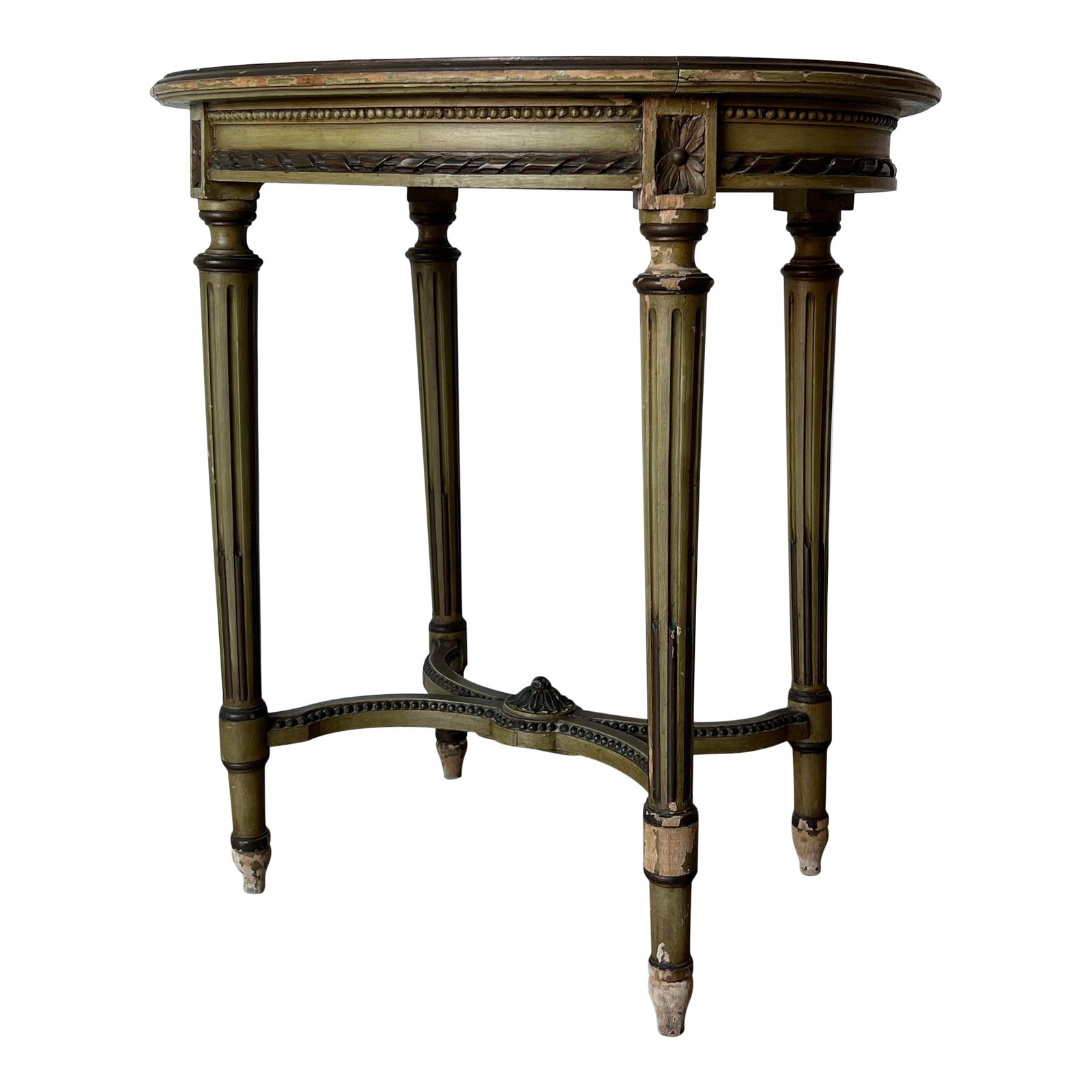 Antique Louis Xvi Style French Accent Table With Hand - Painted Oval ...