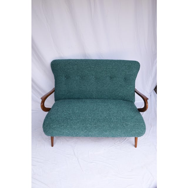 Italian Mid-Century Settee - Sofà Carlo Mollino Style in Teal Green For Sale In Houston - Image 6 of 12