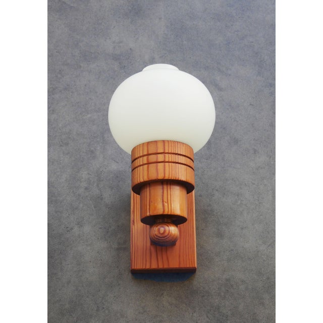 Swedish Modern Pine and Opaline Glass Wall Sconces from Aneta, 1970s, Set of 2 For Sale - Image 4 of 10