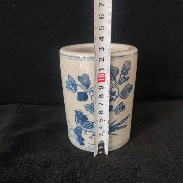 Chinese Ceramic Pot,Blue and White Porcelain Brush Pot Hand Painted Flowers and Birds Pattern For Sale - Image 11 of 11