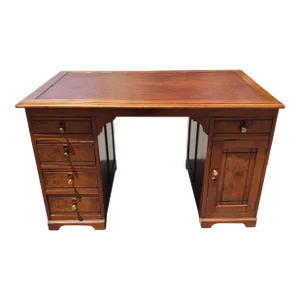 19th Century Refinished Regency Walnut and Maple With Tooled Leather Top Partners Desk