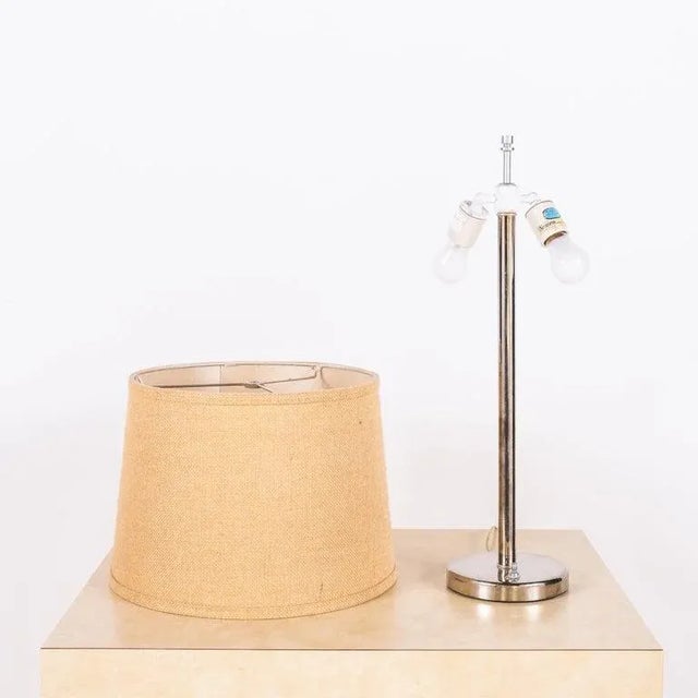 Mid-Century Modern Mid 20th Century Chrome Lamp With Burlap Shade by Nessen Lighting For Sale - Image 3 of 7