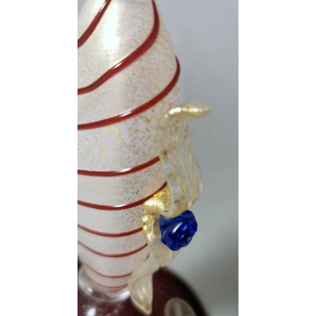 1970s Murano Glass Goblet "Tipetto" Red Blown Glass With Gold Leaf Decoration For Sale - Image 6 of 12