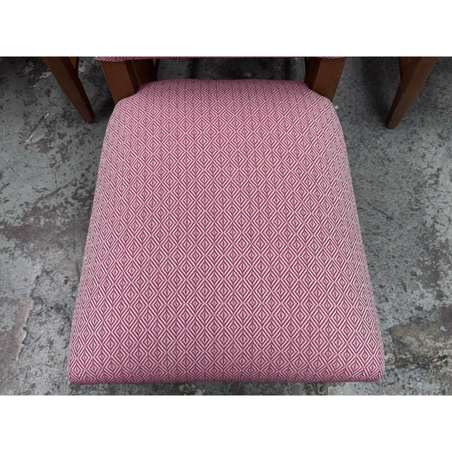 Textile Loggia Showroom Custom Design Reddish Diamond Patterned + Nailhead Dining Chairs, Set of Four For Sale - Image 7 of 18