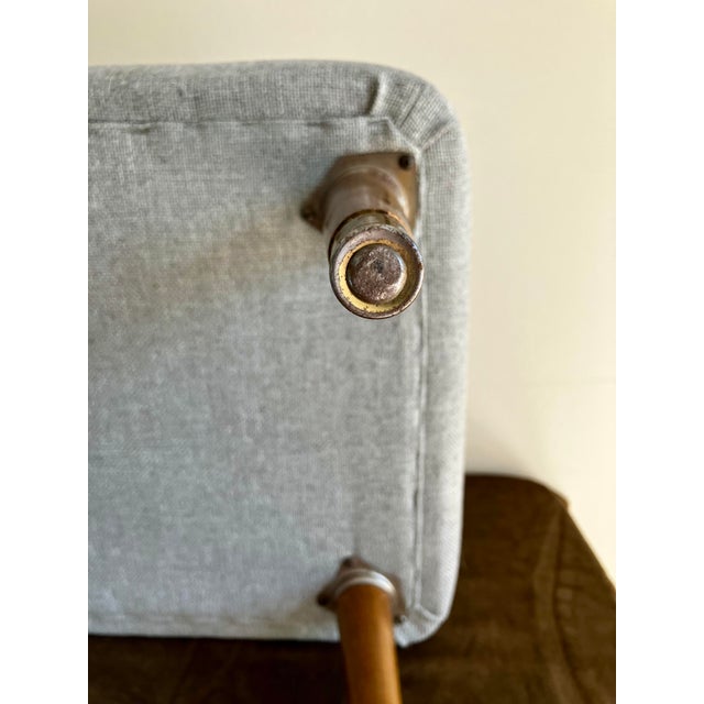 Mid-Century Modern Tapered Walnut and Brass Footstool Ottoman in Textured Gray Tweed For Sale - Image 10 of 14