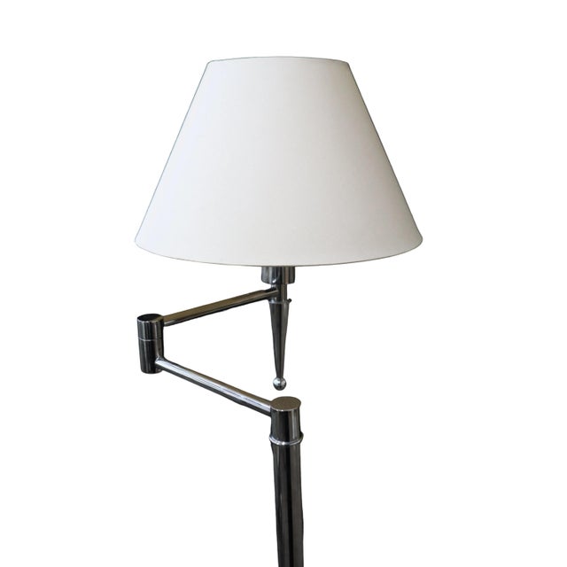 Mid-Century Modern Chrome Casella Floor Lamp With Swinging Arm and Empire Lampshade For Sale - Image 3 of 10