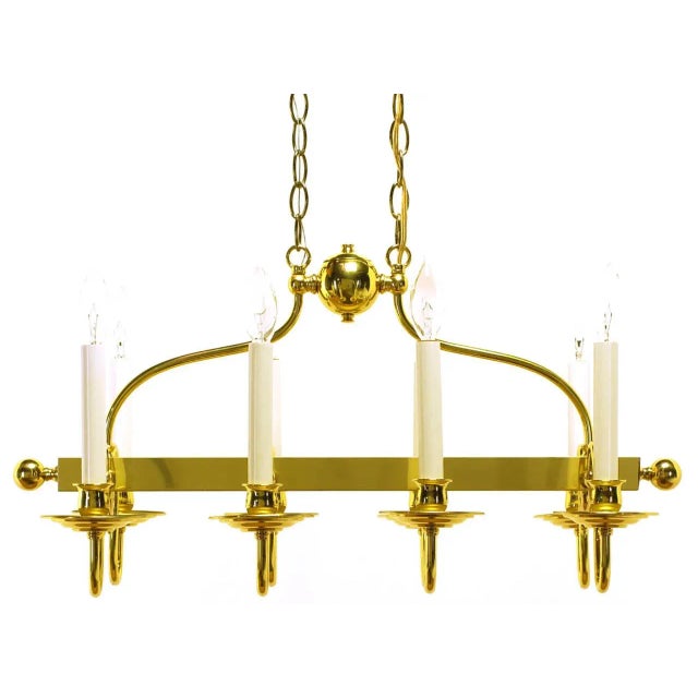 Mid-Century Modern Eight-Arm Linear Brass Rectangular Chandelier For Sale - Image 3 of 10
