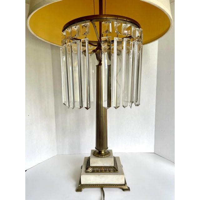 1950s Hollywood Regency Crystal Brass and Marble Statement Lamp For Sale In Los Angeles - Image 6 of 12