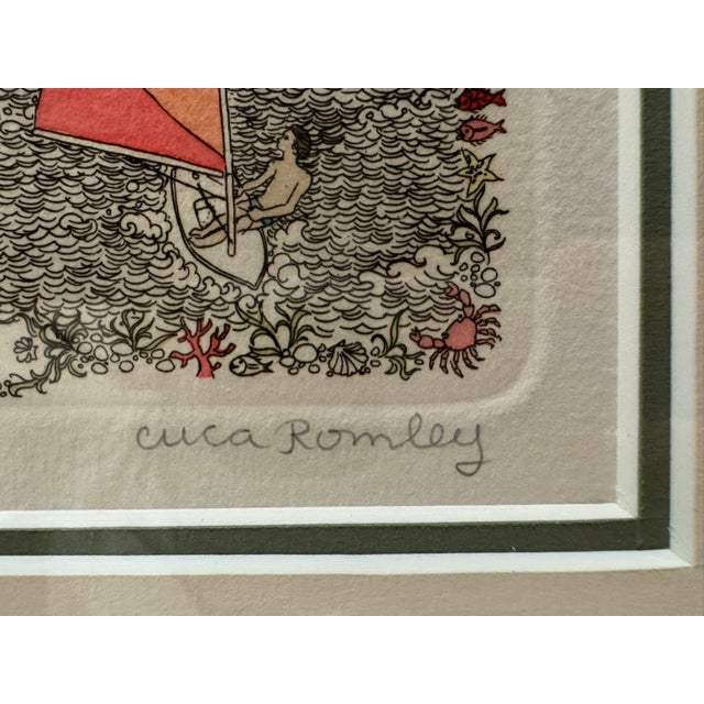 1970s Cuca Romley Four Seasons Set of 4 Signed Hand-Colored Etchings Framed For Sale - Image 16 of 16
