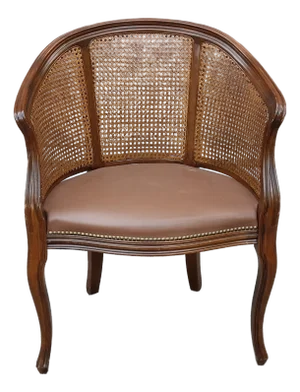 Late 20th Century Baker Provincial Style Caned Back Mahogany and Leather Upholstered Armchair
