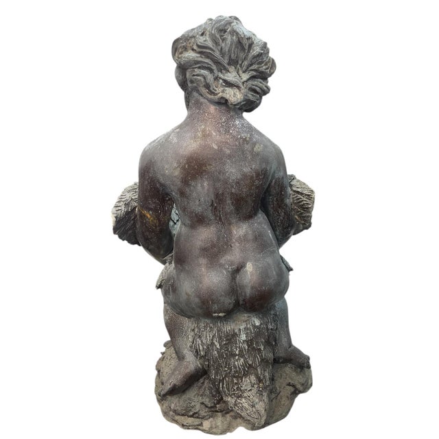 1970s Vintage Neoclassical Spelter "Boy With Goose" Garden Fountain For Sale - Image 5 of 9
