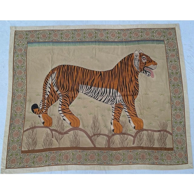 Textile Vintage Indian Tiger Wall Hanging, 1980s For Sale - Image 7 of 7