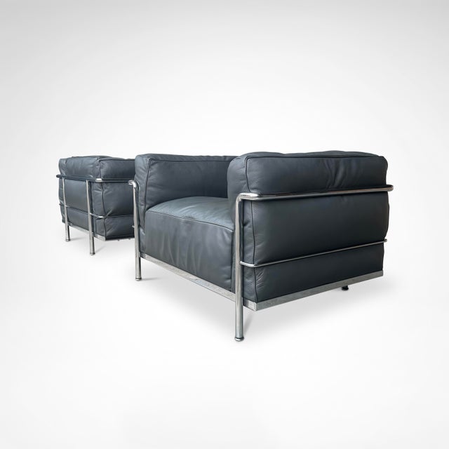 Metal LC3 Down Cushions Y Leather Armchairs by Le Corbusier for Cassina, 1990s, Set of 2 For Sale - Image 7 of 11