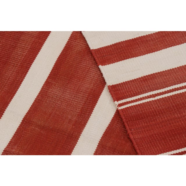 Textile Rug & Kilim’s Contemporary Dhurrie Rug in Red and White Stripes For Sale - Image 7 of 7