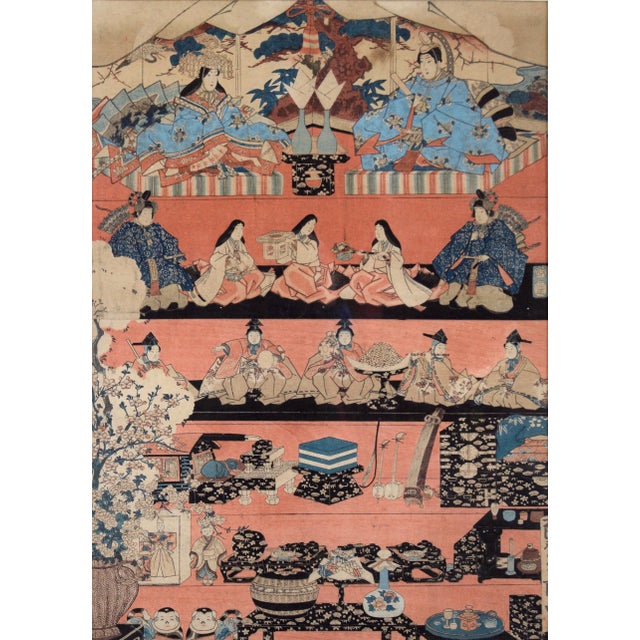 "Various Himochi" Wagashi Festival Japanese Woodblock Print by Utagawa Toyokuni Rare oversized early 19th century 5-tiered...
