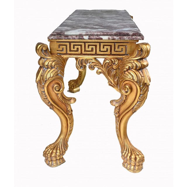 Baroque Italian Gilt Console Table in Breccia Marble For Sale - Image 10 of 11