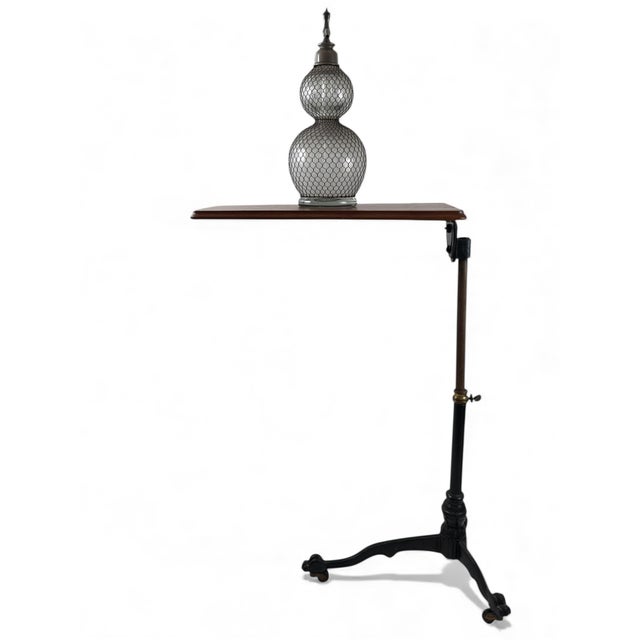 19th Century Antique Cast Iron Drafting Reading Side Table or Desk, Adjustable Lectern With Oak Top & Paw Foot Base For Sale - Image 12 of 12