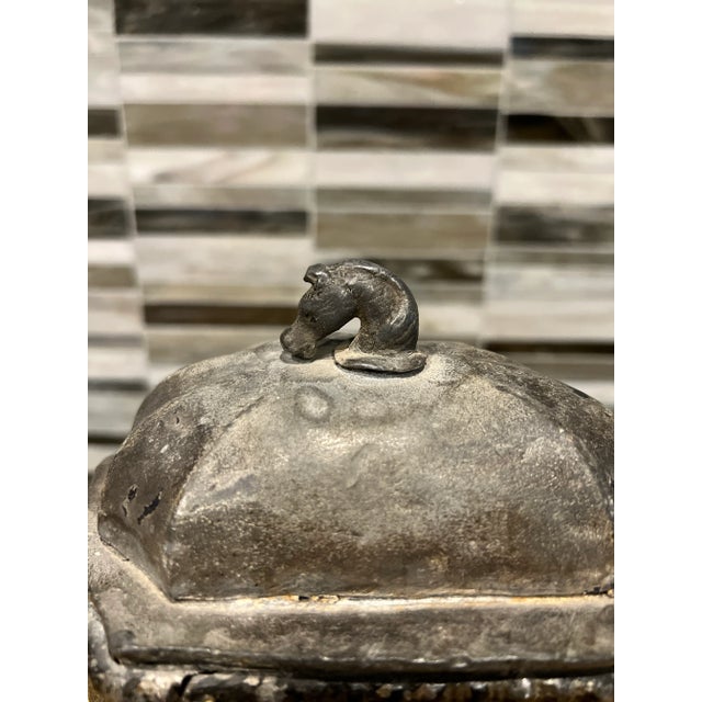 Black 18th Century, English Georgian Lead Tobacco Keeper - Horse Finial For Sale - Image 8 of 8