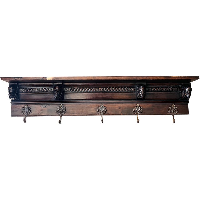 Antique Dutch Wall Hanger Coat Rack with Shelf For Sale